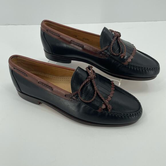 Allen Edmonds Men's Woodstock Loafers, Black/Cognac, Braided Tassel, Sz 10.5E - Picture 2 of 16